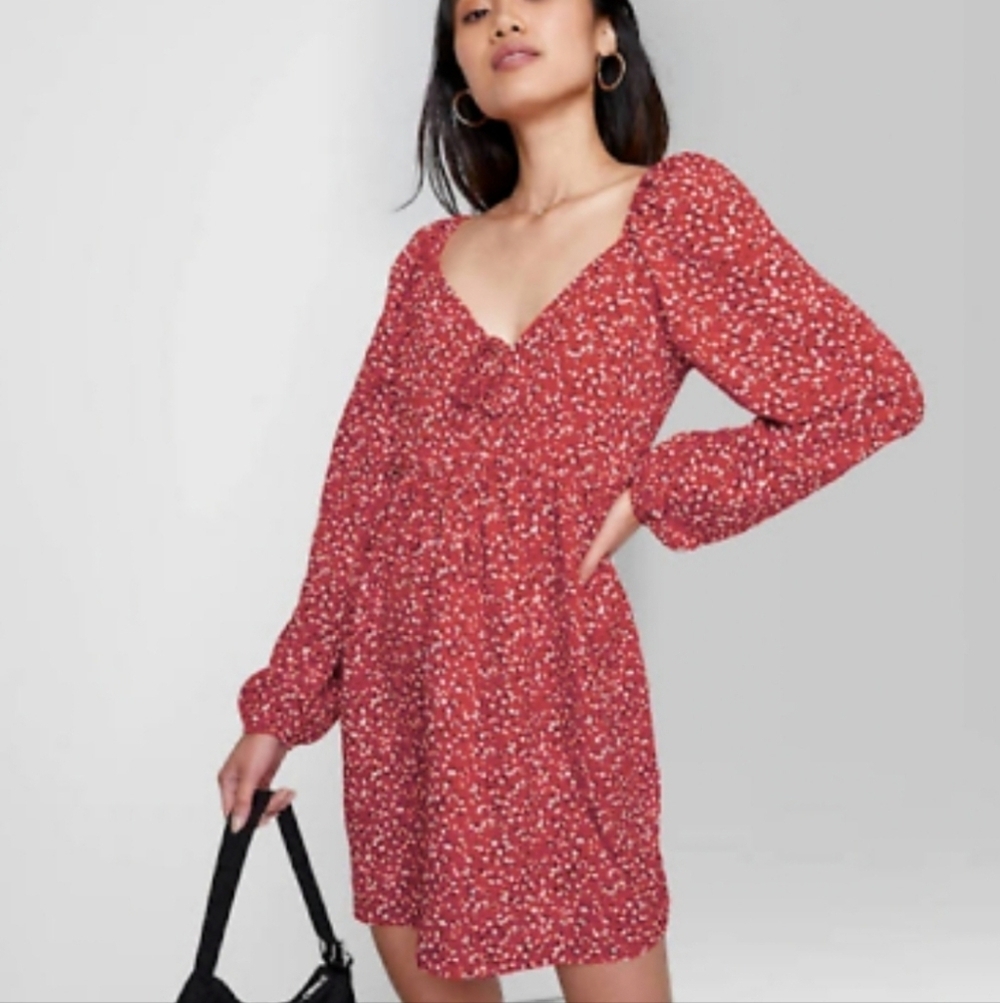 Wild Fable Spring Red Floral Mini Dress - Picture 3 of 8